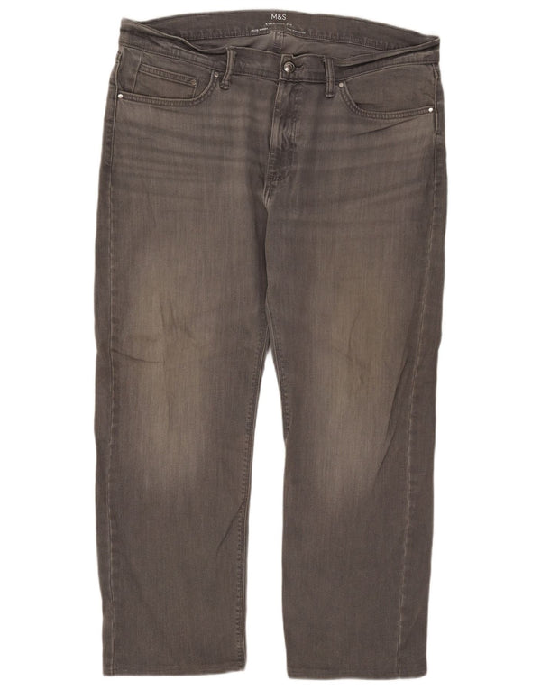 Calça jeans reta masculina de cintura média Marks & Spencer W38 L26 algodão cinza