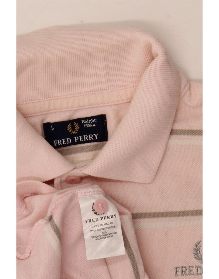 Camisa polo masculina Fred Perry 12-13 anos grande listrada rosa algodão