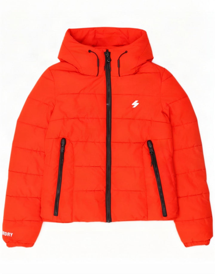 Jaqueta acolchoada com capuz feminina Superdry UK 6 XS poliéster vermelho