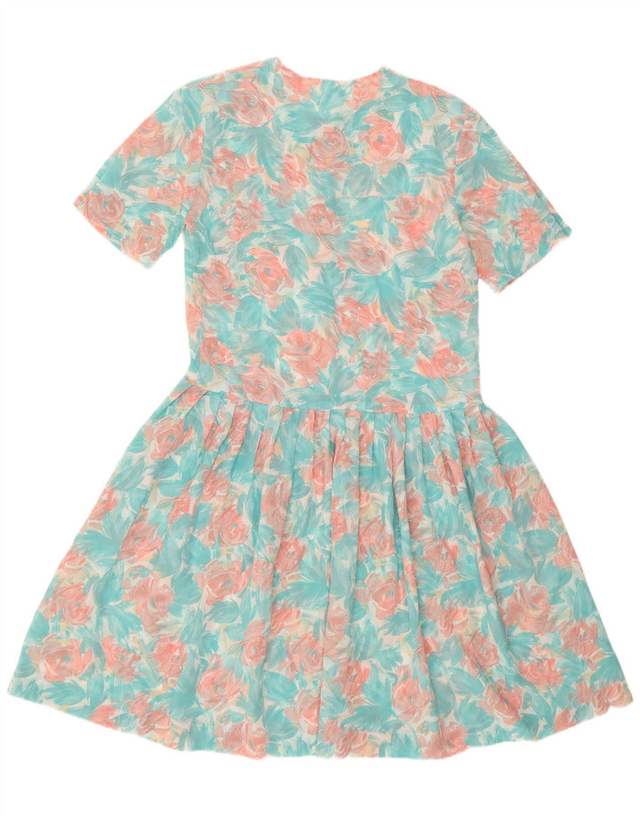 Vestido feminino Eastex Swing UK 12 poliéster floral turquesa médio