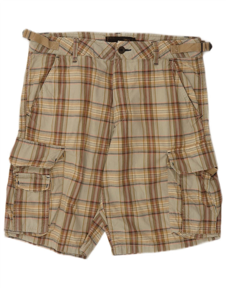 Shorts cargo masculino Marlboro Classics W31 algodão xadrez médio bege