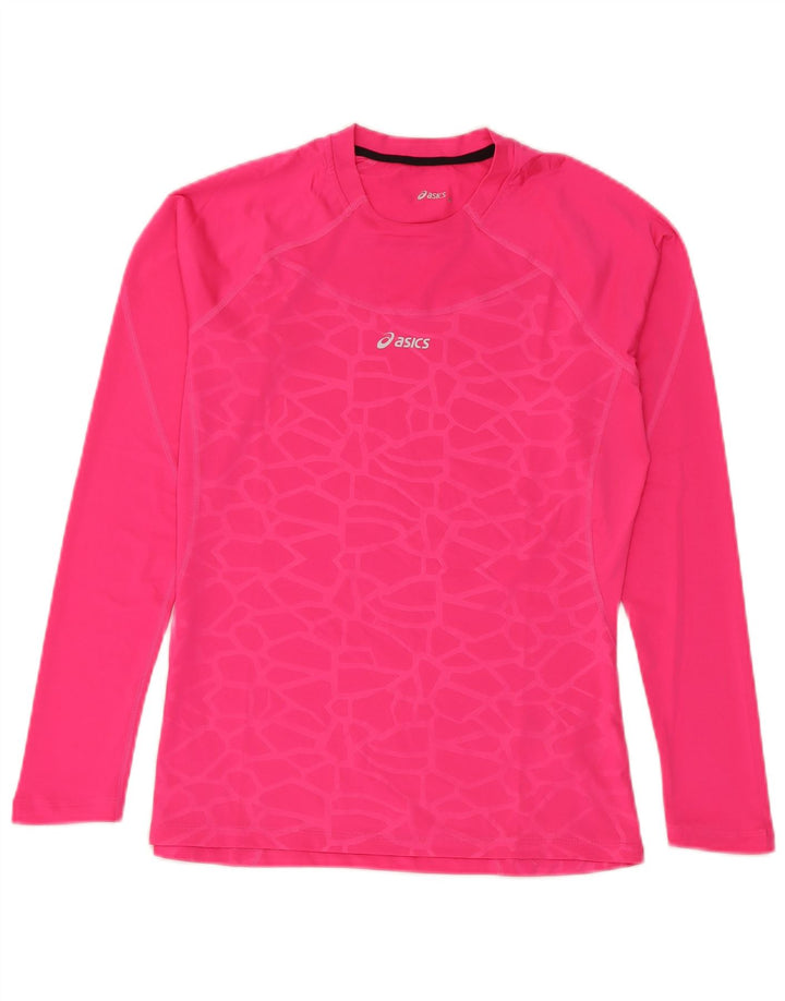 Top Feminino Asics Manga Longa UK 14 Poliéster Geométrico Rosa Médio