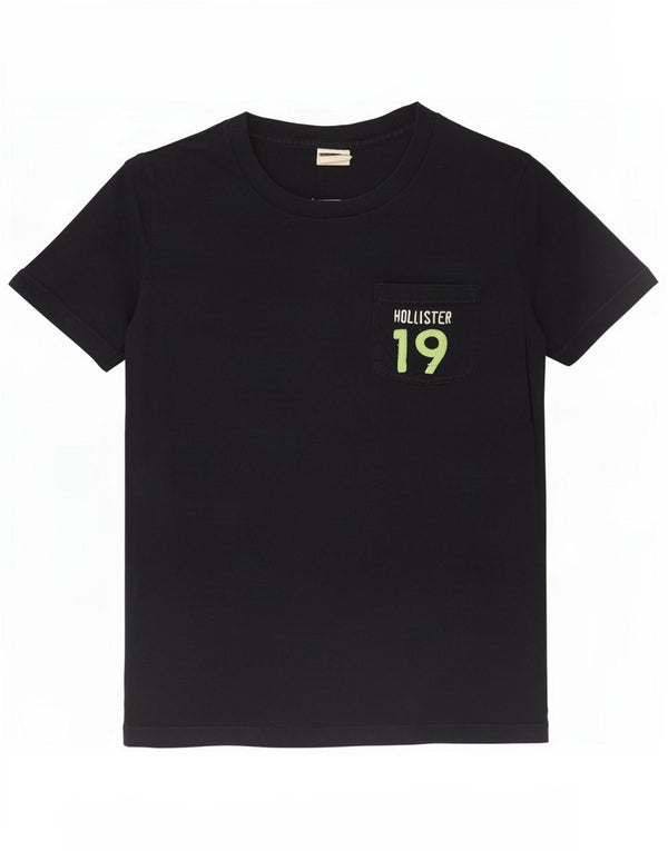 Hollister Camiseta masculina gráfica top pequeno algodão azul marinho