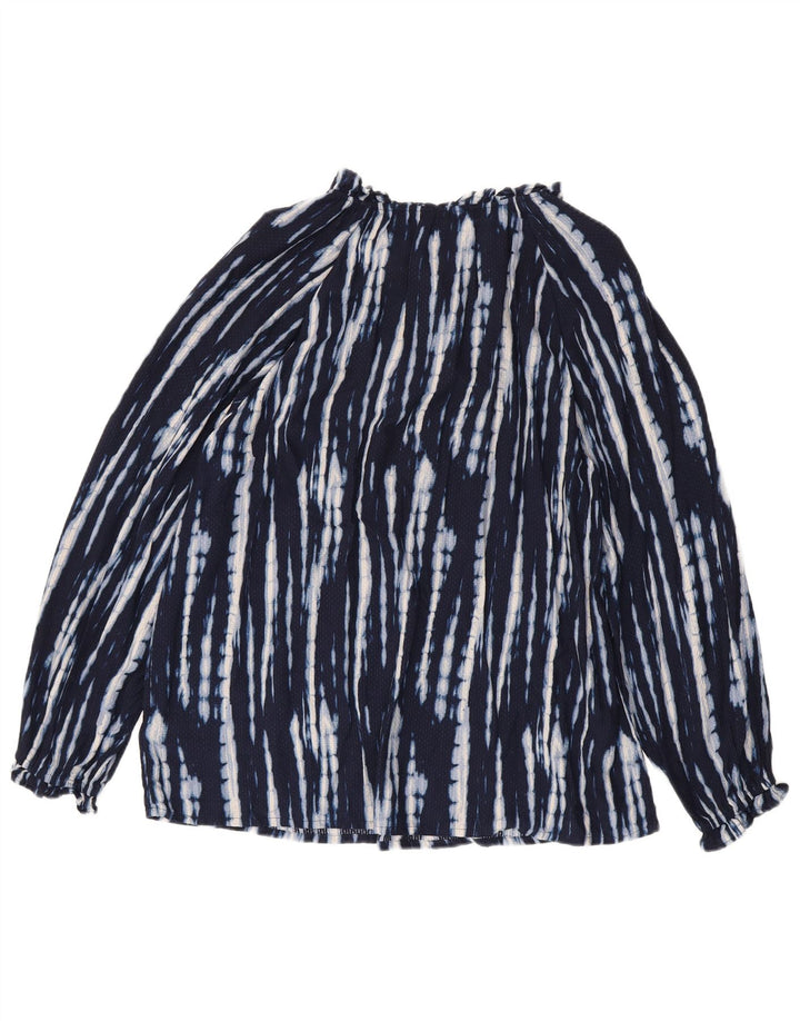 Blusa feminina Monsoon com padrão abstrato Reino Unido 14 grande viscose azul marinho