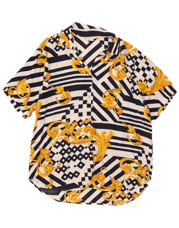 Blusa feminina extravagante com padrão abstrato e camisa UK 20 2XL multicolorida