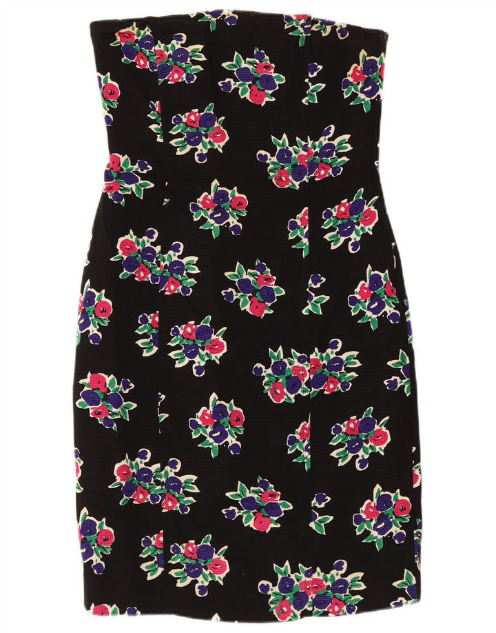 Vestido sem alças feminino Max Mara Reino Unido 12 algodão floral preto médio