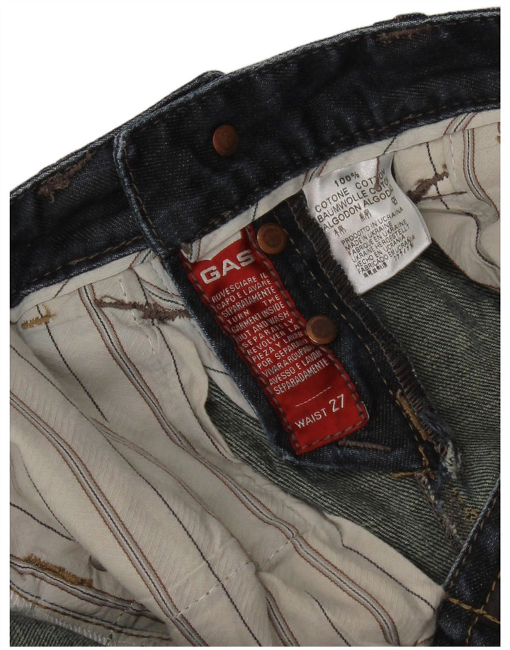 Shorts jeans feminino Gas W27 pequeno algodão azul marinho