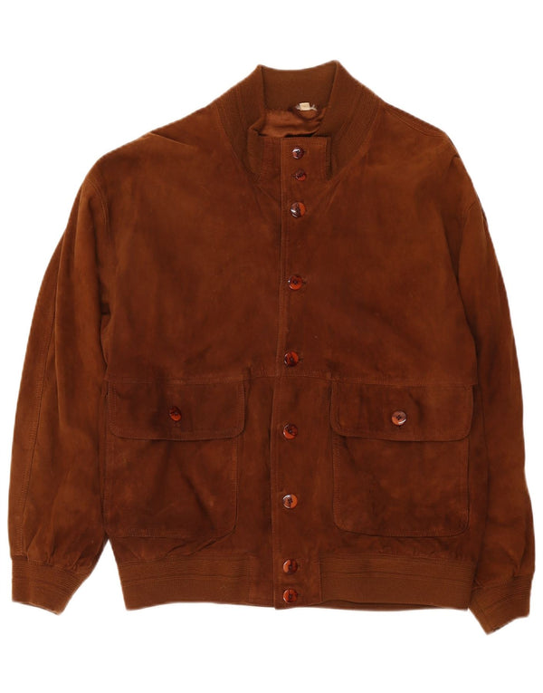 Jaqueta bomber masculina vintage de camurça IT 50 couro marrom grande
