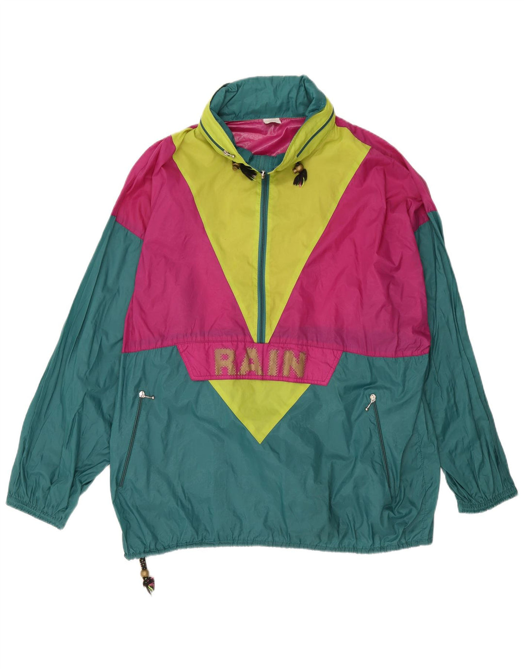 Jaqueta de chuva masculina vintage gráfica pulôver UK 42 XL verde colorblock