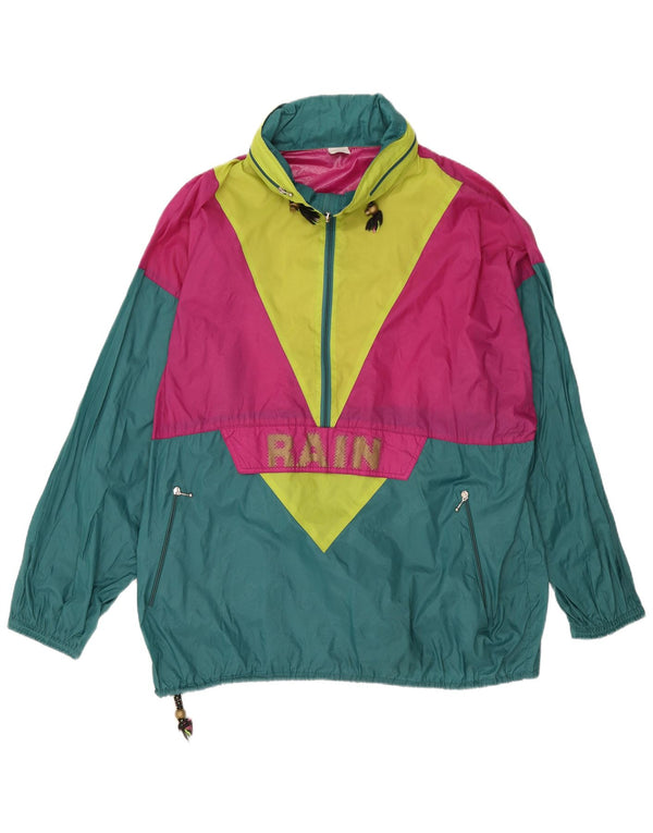 Jaqueta de chuva masculina vintage gráfica pulôver UK 42 XL verde colorblock
