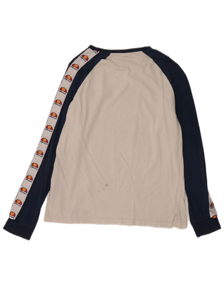 Ellesse Camiseta masculina gráfica manga comprida médio branco algodão colorblock