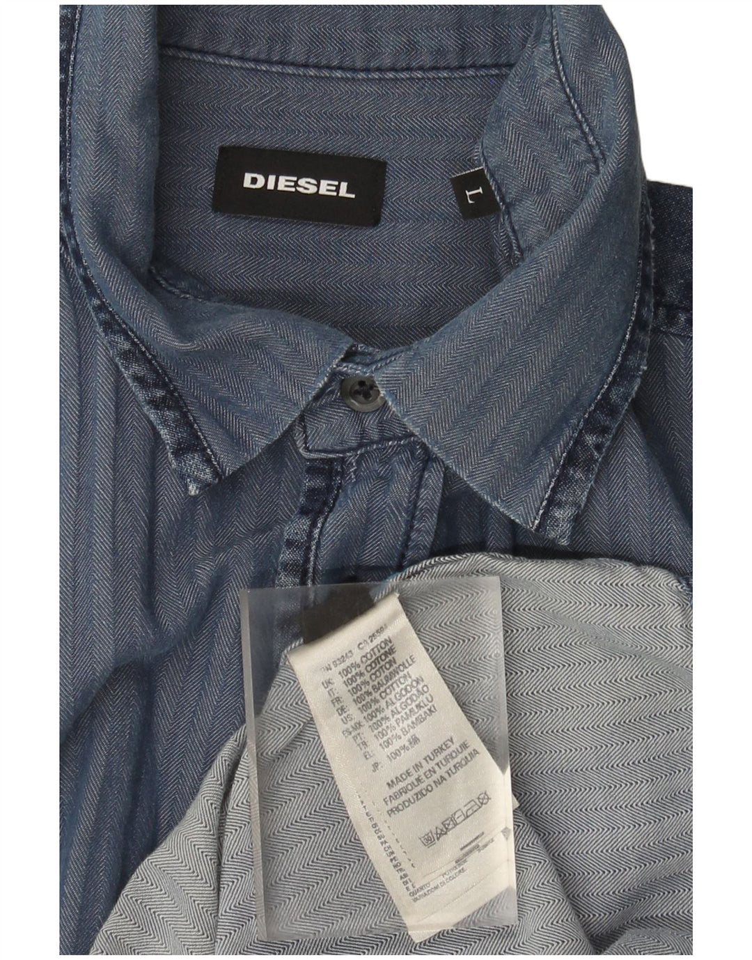 Camisa masculina Diesel grande algodão espinha de peixe azul marinho