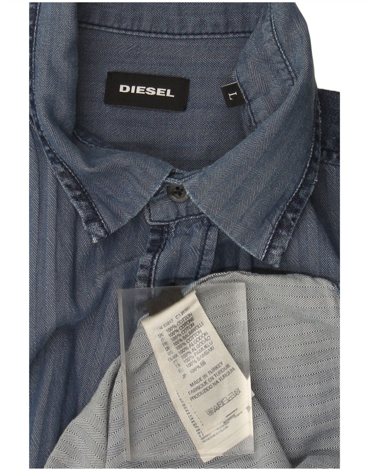 Camisa masculina Diesel grande algodão espinha de peixe azul marinho