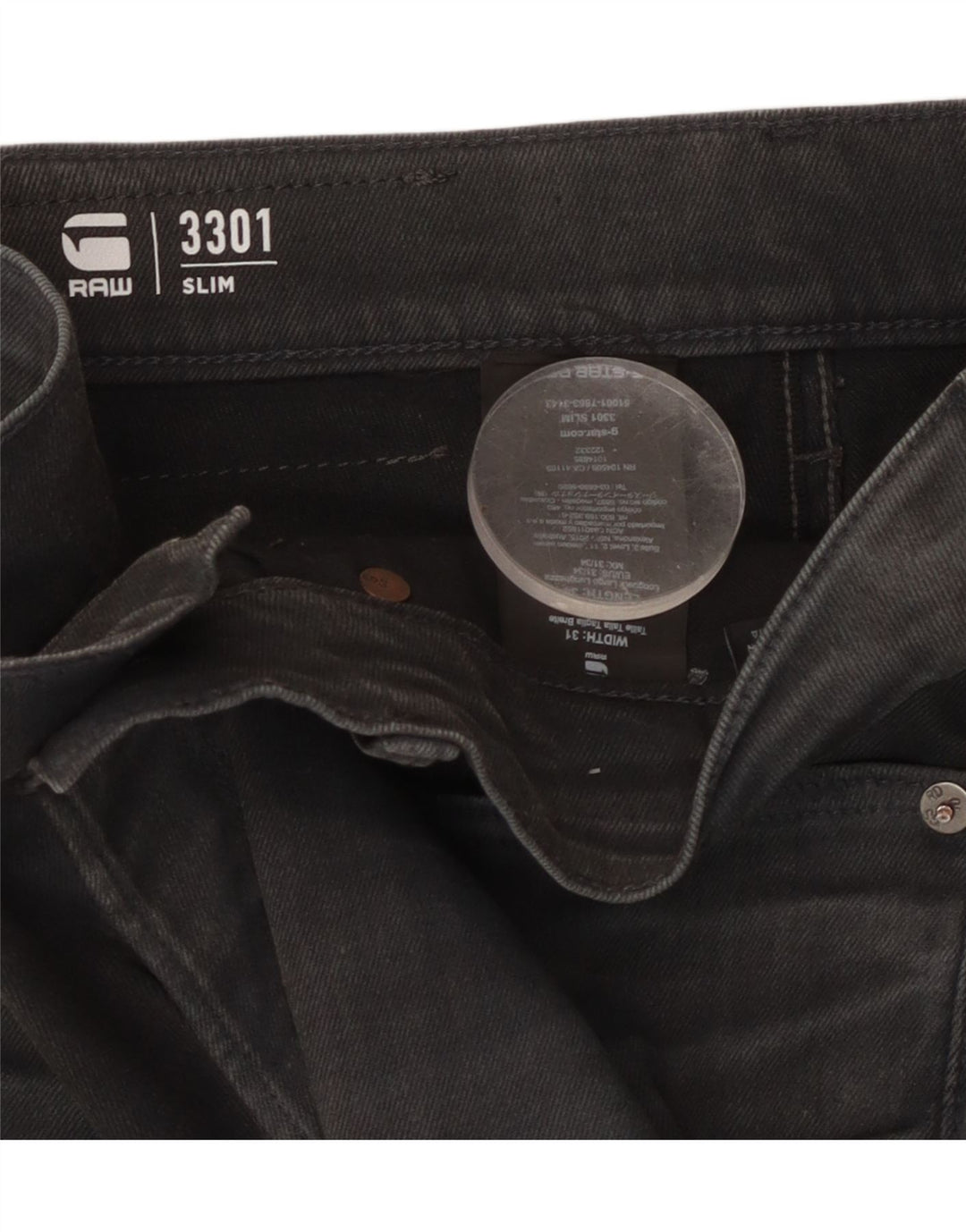 G-STAR Masculino 3301 Jeans Slim W31 L34 Algodão Preto