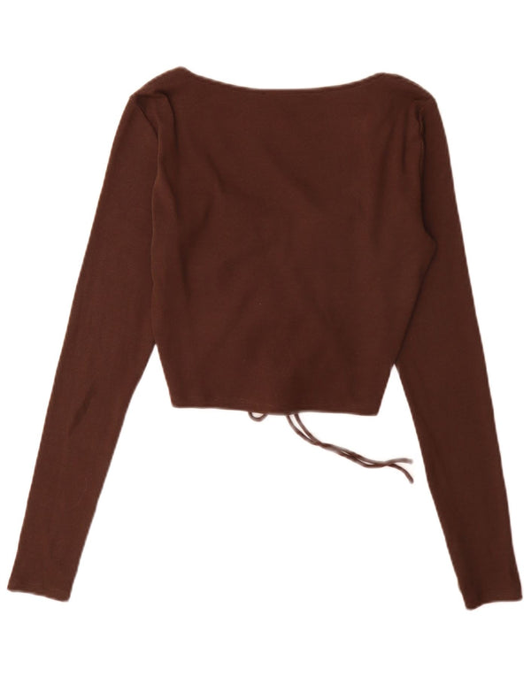 Zara Womens Long Sleeve Crop Top Reino Unido 14 Grande Marrom