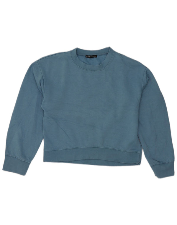 Zara Womens Crop Sweatshirt Jumper UK 10 Pequeno Azul Poliéster