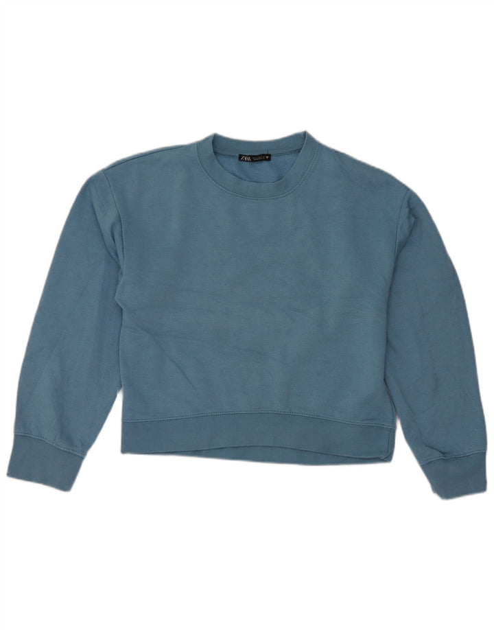 Zara Womens Crop Sweatshirt Jumper UK 10 Pequeno Azul Poliéster