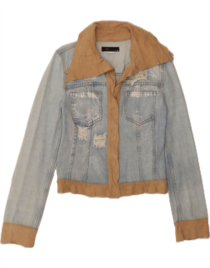 ADELE FADO Womens Crop Denim Jacket IT 40 Small Blue Colourblock Vintage Adele Fado and Second-Hand Adele Fado from Messina Hembry 