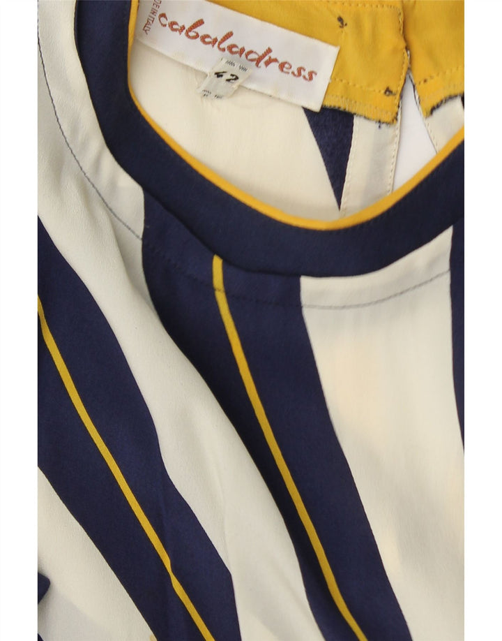 Vestido feminino VINTAGE manga comprida linha A IT 42 listrado azul marinho médio