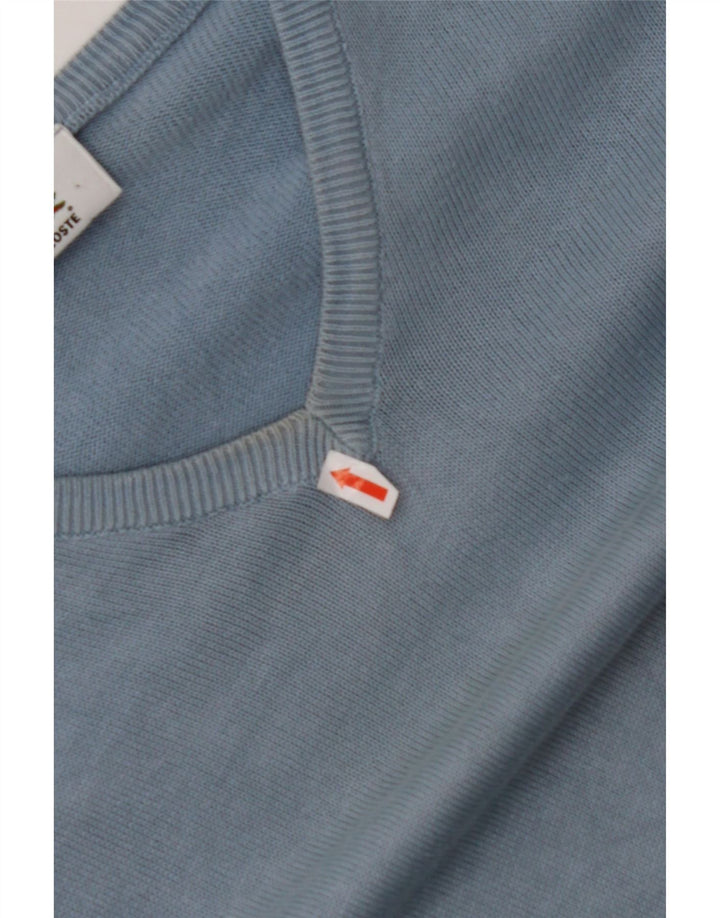 Suéter masculino LACOSTE com decote em V tamanho 6 XL algodão azul