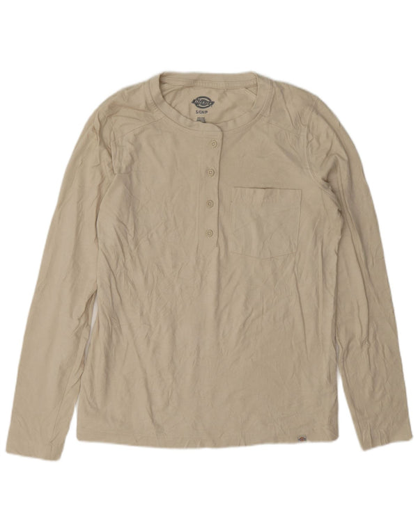 Top feminino Dickies de manga comprida UK 10 pequeno algodão bege