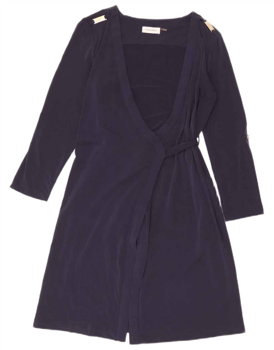 Vestido feminino de manga comprida Calvin Klein UK 14 poliéster azul marinho médio