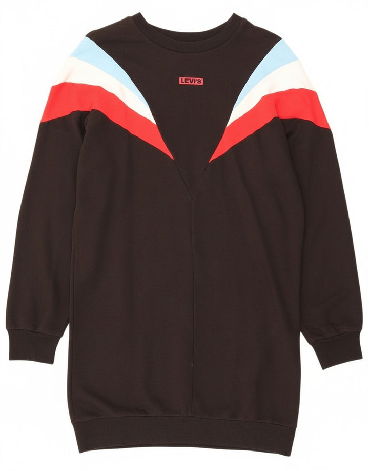 Vestido feminino Levi's de manga comprida UK 10 pequeno bloco colorido preto