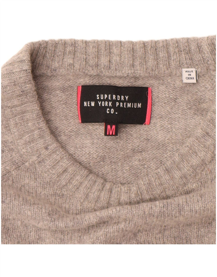 Suéter feminino Superdry com gola canoa UK 14 nylon cinza médio