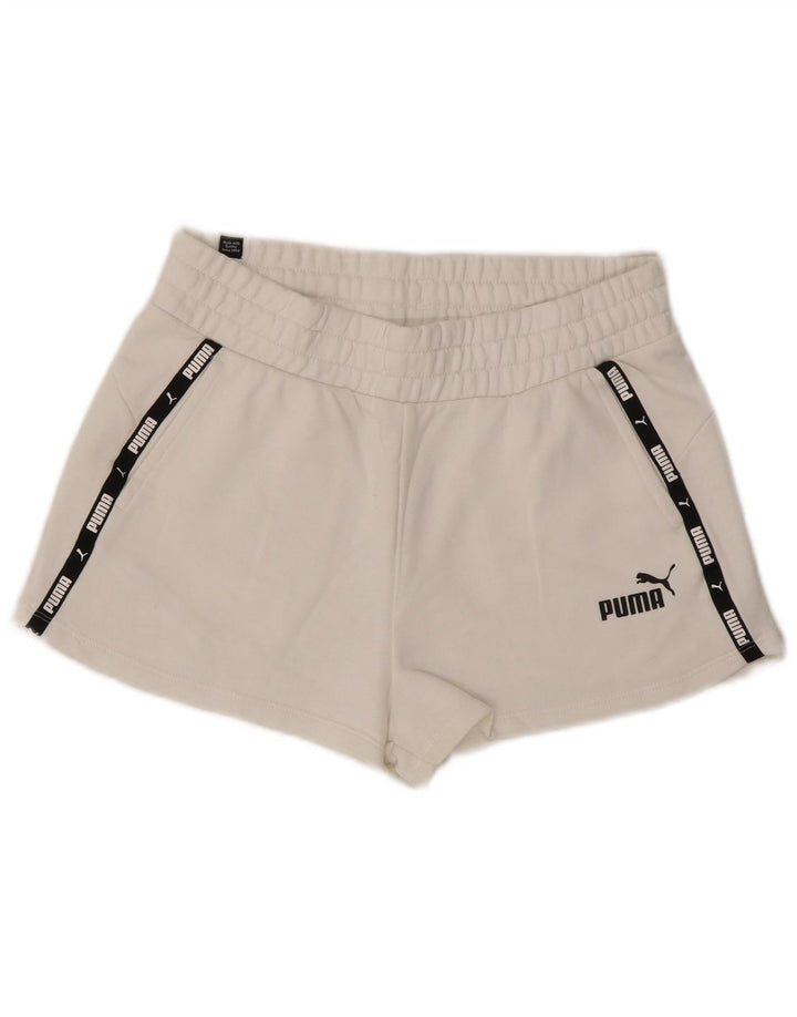 Shorts esportivos femininos Puma UK 10 pequenos brancos