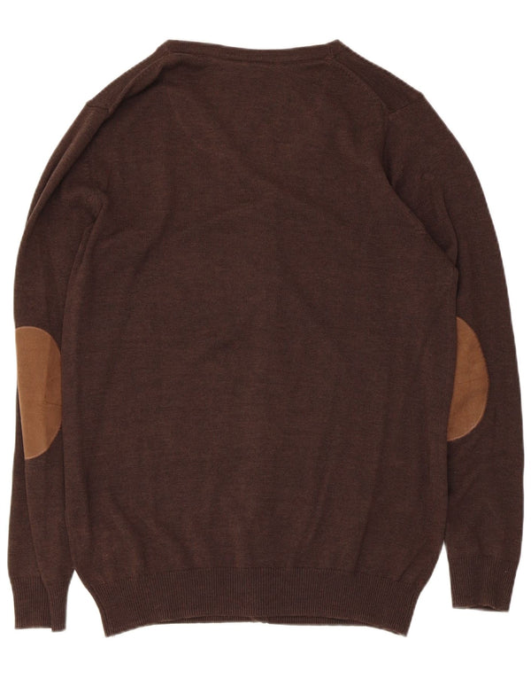 Suéter cardigã masculino vintage Reino Unido 38/40 algodão marrom médio