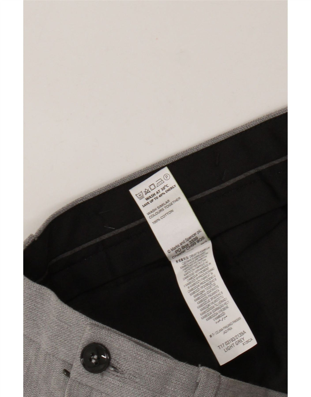 Calça chino reta masculina Marks & Spencer W40 L29 algodão cinza