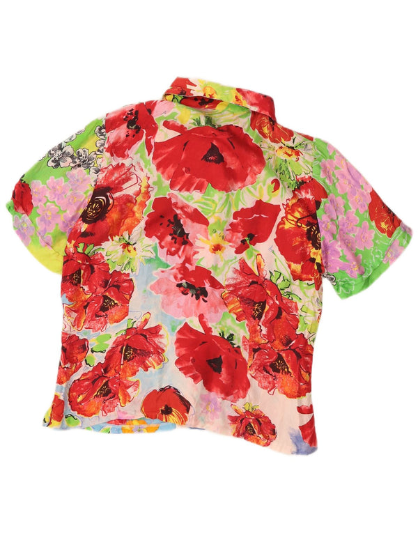 Blusa feminina vintage de manga curta UK 10 pequena floral multicolorida