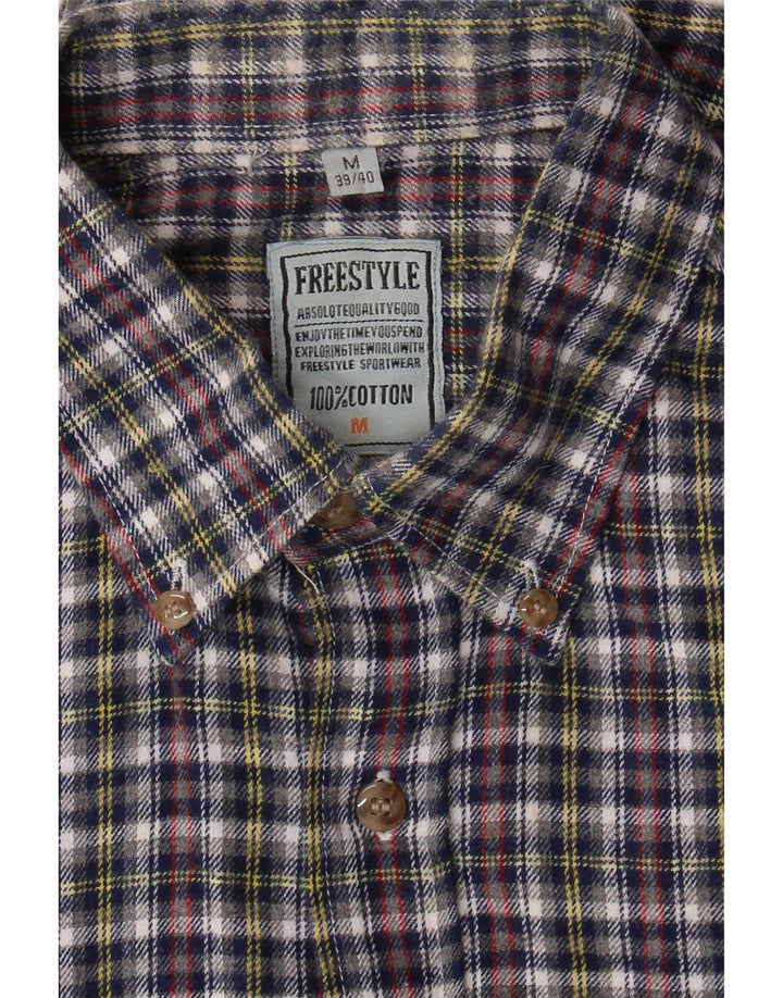 Camisa masculina vintage de flanela tamanho 39/40 algodão xadrez azul médio