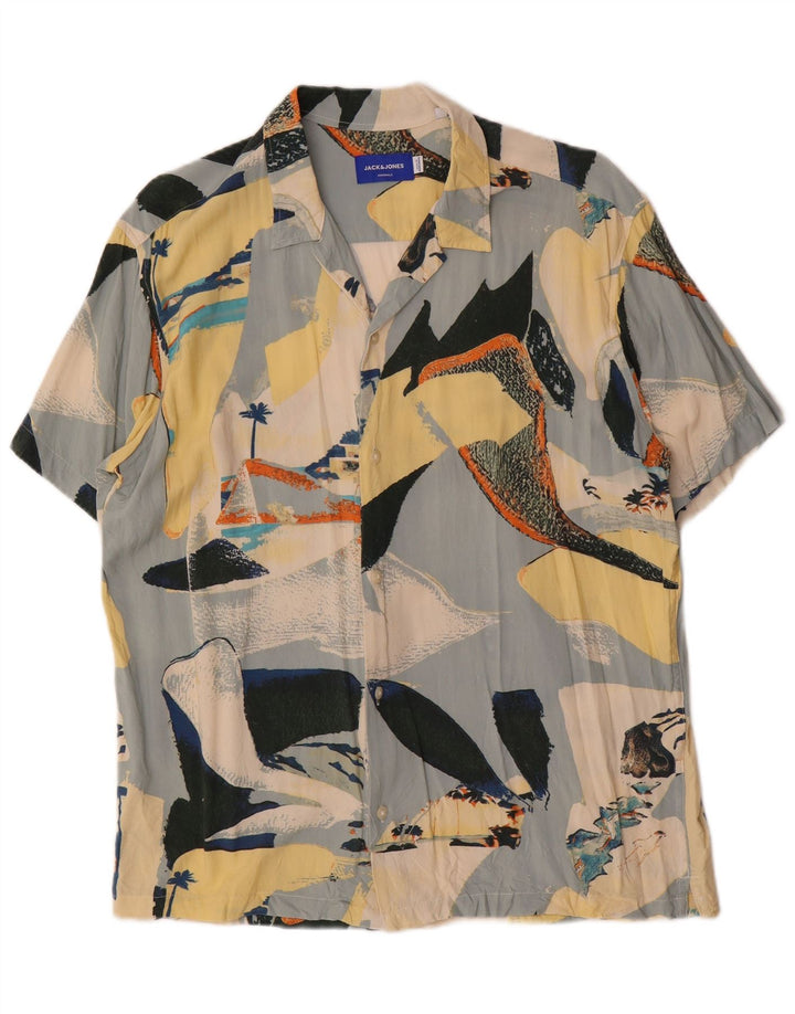 JACK & JONES Camisa masculina gráfica de manga curta média havaiana multicolorida