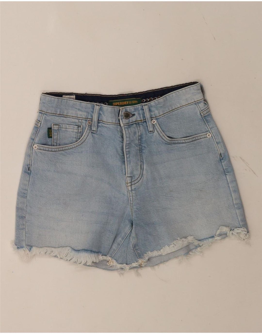 Shorts jeans feminino Superdry W28 algodão azul médio
