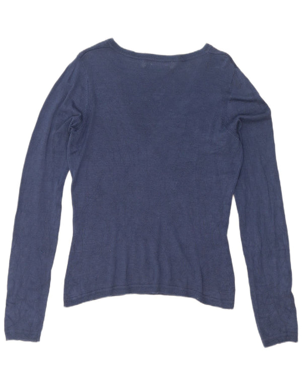 Suéter feminino Zara com decote em V Reino Unido 14 grande azul marinho