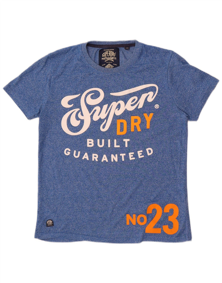 Camiseta masculina Superdry com estampa gráfica de algodão manchado azul médio