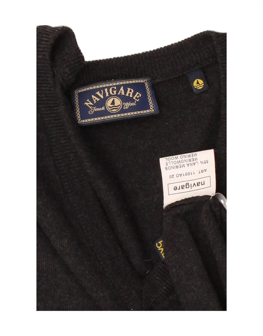 NAVIGARE Mens V-Neck Jumper Sweater 2XL Grey Merino Wool Vintage Navigare and Second-Hand Navigare from Messina Hembry 