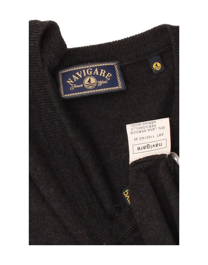 NAVIGARE Mens V-Neck Jumper Sweater 2XL Grey Merino Wool Vintage Navigare and Second-Hand Navigare from Messina Hembry 