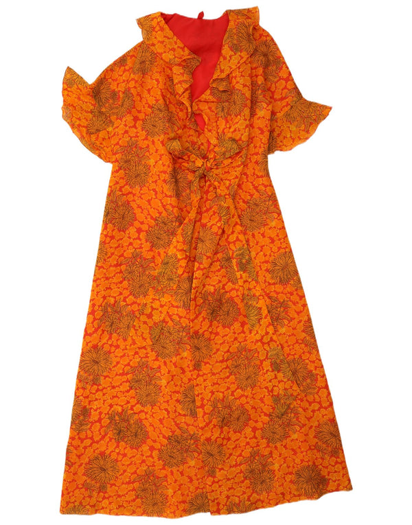 Vestido maxi feminino vintage UK 14 médio laranja floral boêmio