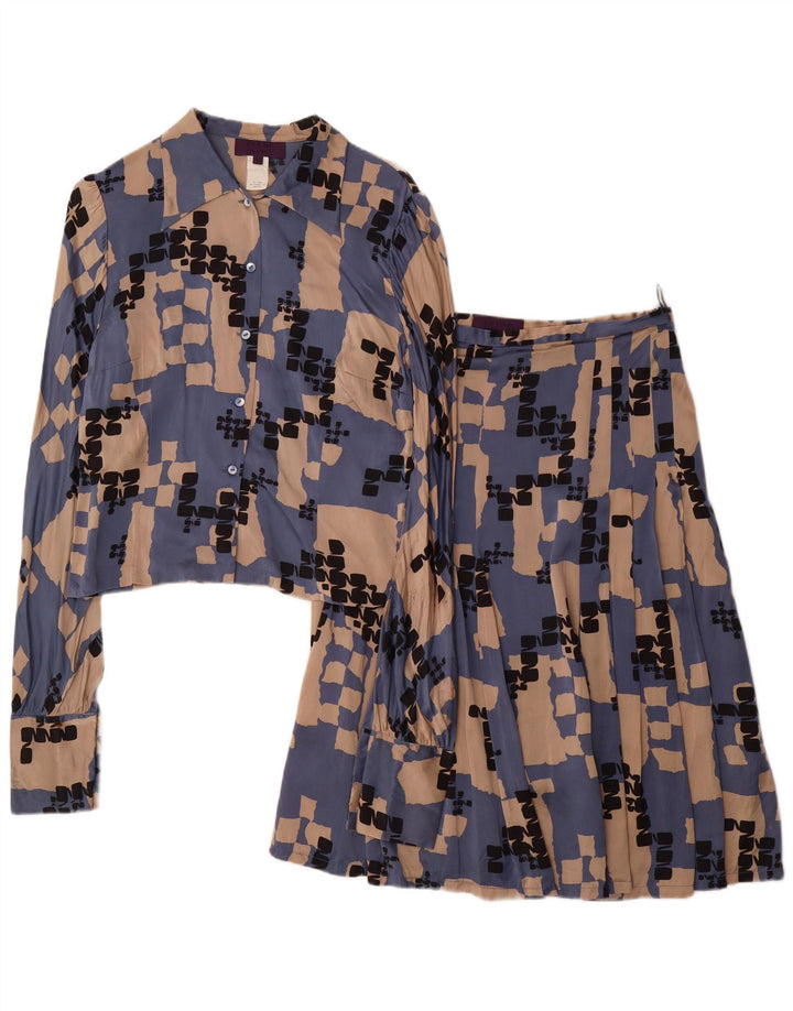 LES COPAINS Conjunto de saia feminina de 2 peças IT 42 Médio W28 Seda geométrica azul