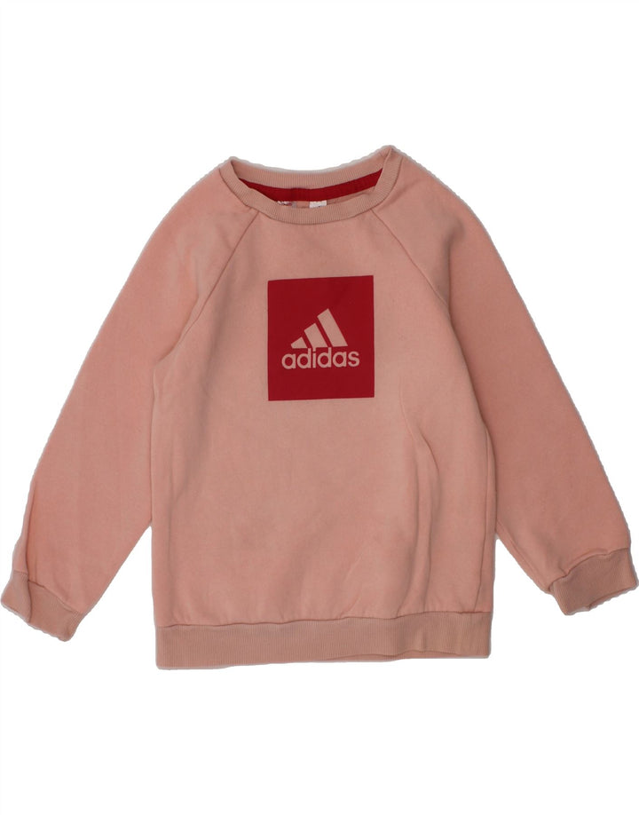 ADIDAS Girls Graphic Sweatshirt Jumper 2-3 Years Pink Cotton Vintage Adidas and Second-Hand Adidas from Messina Hembry 