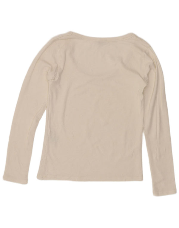 Zara Womens Crop Top Manga Longa Reino Unido 12 Médio Algodão Branco