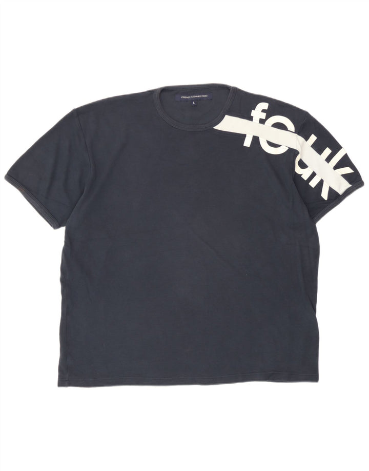 Camiseta gráfica masculina French Connection Top grande algodão azul marinho