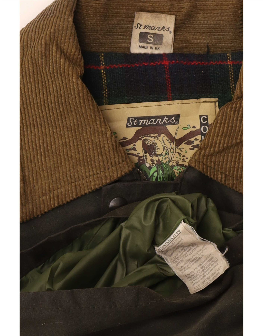 Sobretudo masculino vintage de algodão encerado UK 36 pequeno cáqui