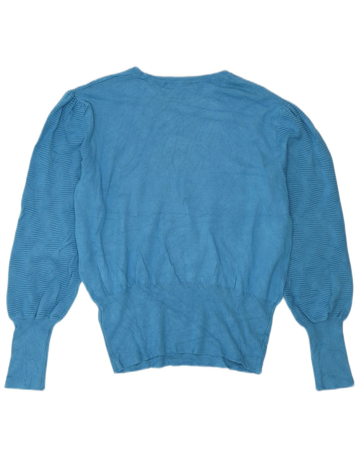 Suéter feminino Marks & Spencer com gola redonda Reino Unido 16 grande azul geométrico