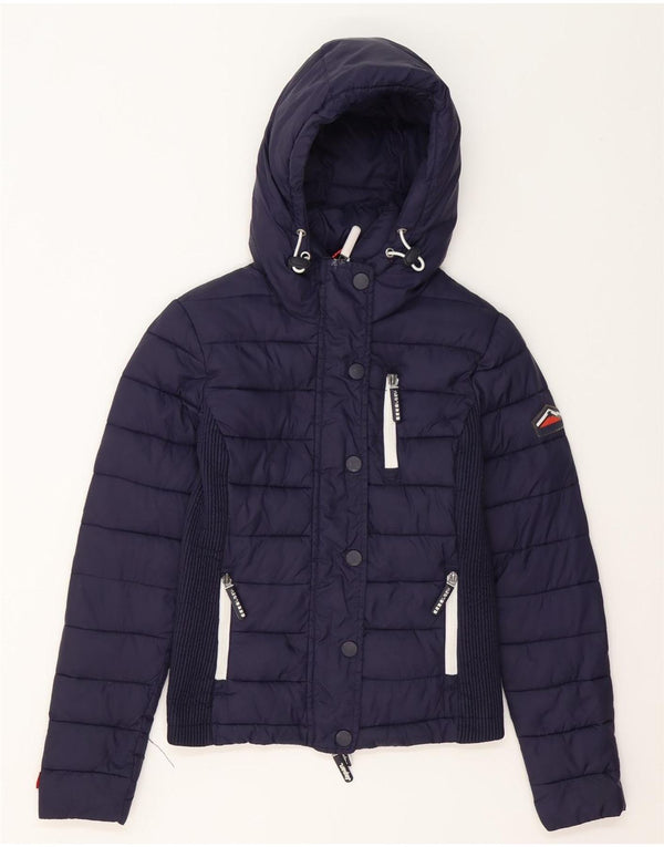Jaqueta acolchoada com capuz feminina Superdry UK 6 XS azul marinho nylon