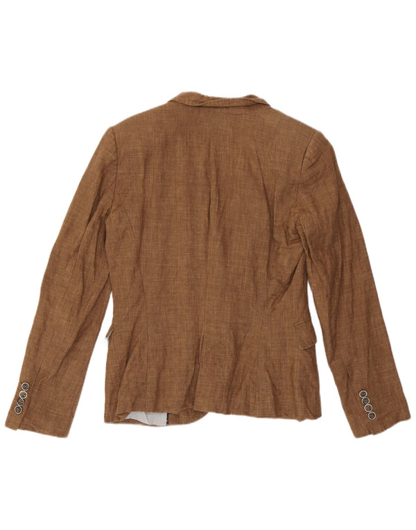 Jaqueta blazer feminina Zara com 1 botão Reino Unido 14 linho marrom médio