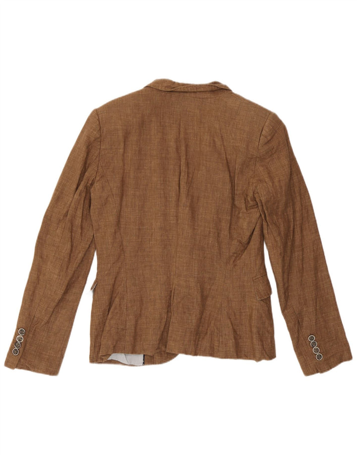 Jaqueta blazer feminina Zara com 1 botão Reino Unido 14 linho marrom médio