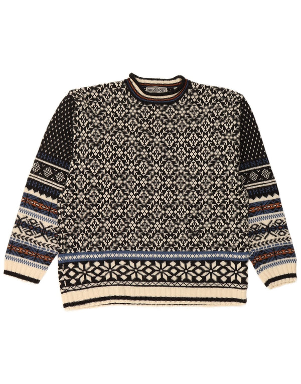 Suéter masculino Lerros com gola redonda, médio, preto, lã Fair Isle